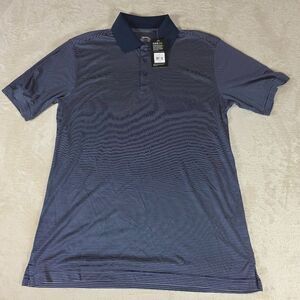 Slazenger Golf Polo Shirt Medium Blue Stripe Short Sleeve Wicking + UPF 15 NEW